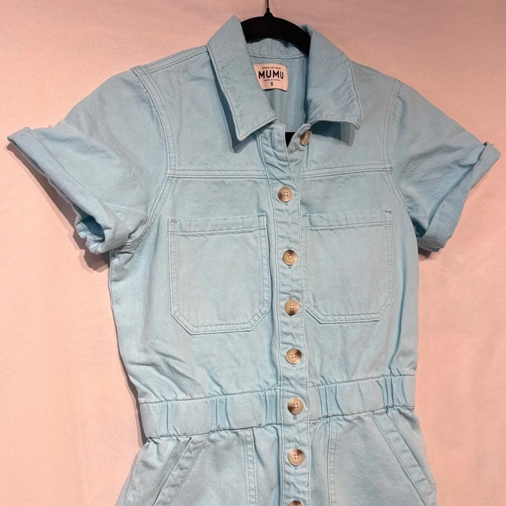 Show Me Your Mumu Cannon Romper Spring Blue Denim Size Small - Picture 6 of 13
